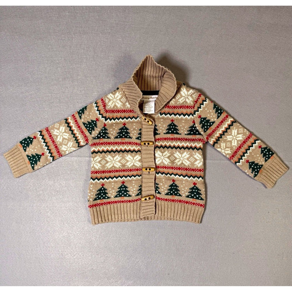 Tommy Bahama Baby Christmas Sweater 12M Fair Isle Trees Snowflake Cardigan